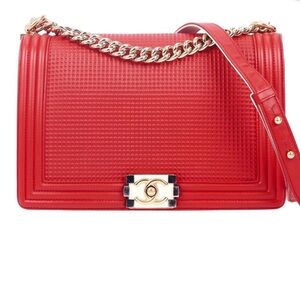 CHANEL Red Quilted Shoulder Bag with Gold Hardware